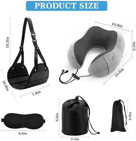 Travel Pillow Foot Rest Set, Memory Foam Neck Pillow+ Eye Mask+ Foot Hammock+ Earplugs+ Foldable Duffel Bag,Portable Flight Travel Accessories Essentials for Airplane,Plane,Car,Office,Home Sleep Rest - Image 2