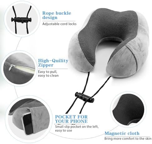 Travel Pillow Foot Rest Set, Memory Foam Neck Pillow+ Eye Mask+ Foot Hammock+ Earplugs+ Foldable Duffel Bag,Portable Flight Travel Accessories Essentials for Airplane,Plane,Car,Office,Home Sleep Rest - Image 3