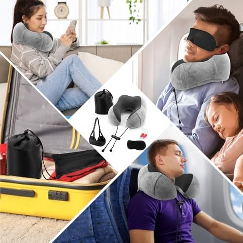 Travel Pillow Foot Rest Set, Memory Foam Neck Pillow+ Eye Mask+ Foot Hammock+ Earplugs+ Foldable Duffel Bag,Portable Flight Travel Accessories Essentials for Airplane,Plane,Car,Office,Home Sleep Rest - Image 7