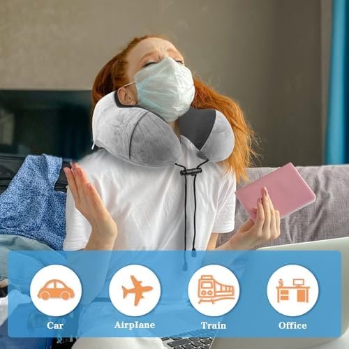 Travel Pillow Foot Rest Set, Memory Foam Neck Pillow+ Eye Mask+ Foot Hammock+ Earplugs+ Foldable Duffel Bag,Portable Flight Travel Accessories Essentials for Airplane,Plane,Car,Office,Home Sleep Rest - Image 6
