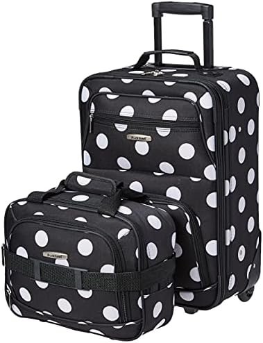 Rockland Fashion Softside Upright Luggage Set,Expandable, Telescopic Handle, Wheel, Black Dot, 2-Piece (14/19)