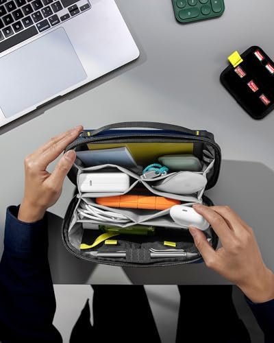 tomtoc Electronic Organizer Accessory Tech Pouch for MacBook Charger, Cables, Power Bank, Hard Drive, Cords, Water-resistant Storage Bag with a Card Slots for USB Adapter, Memory Card, Navy Blue - Image 9