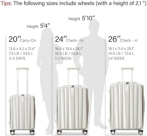 Hanke 20 Inch Carry On Luggage with Wheels PC Hard Shell Suitcase Top Opening Aluminum Frame Travel Luggage Suitcases for Woman Men Gifts.(Ivory White) - Image 4