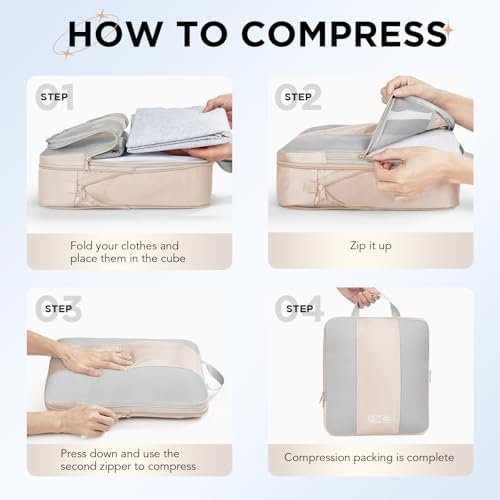 10 Set Compression Packing Cubes for Travel Essentials,Compressible Expandable Packing Cubes for Suitcase,Luggage Organizer Bags for Travel,Handy Helper for Organizing Clothes(Beige) - Image 3