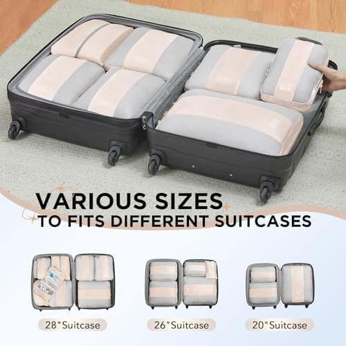 10 Set Compression Packing Cubes for Travel Essentials,Compressible Expandable Packing Cubes for Suitcase,Luggage Organizer Bags for Travel,Handy Helper for Organizing Clothes(Beige) - Image 8