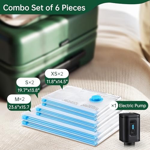 BRODI 6 Combo Pack Travel Vacuum Bags with Pump - Space Saver & Travel Essentials, Clothing & Luggage Vacuum Seal Bags - Image 2