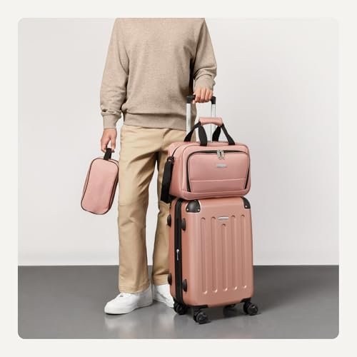 Amazon Basics 3-Piece Luggage Set, Including One Carry-On Luggage (22" Expandable Hardside Suitcase With 8 Spinner Wheels), One 15" Tote Bag, and One 10" Compact Travel Bag, Rose Gold - Image 3