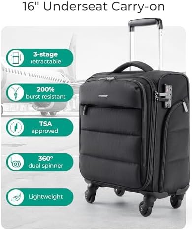 BAGSMART Underseat Carry on Luggage with Wheels, Soft Underseat Travel Luggage with PVC Wet/Dry Pockets, Lightweight Soft Personal Item Suitcase for Short Trip, Black - Image 2