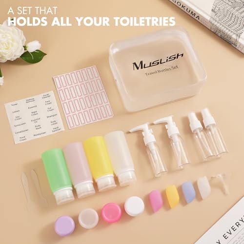 Muslish 21 Pack Leak Proof Silicone Travel Bottles Set, TSA Approved Containers for Toiletries, Travel Size Accessories and Shampoo Conditioner Bottles with Toiletry Bag (BPA Free) - Image 6