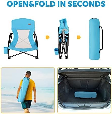 TOBTOS Low Beach Chair, Beach Chairs for Adults 2 Pack, Low Profile Folding Chair with Cup Holder & Carry Bag, Heavy Duty Chair for Outdoor Sand, Camping, Concert, Travel - Image 6