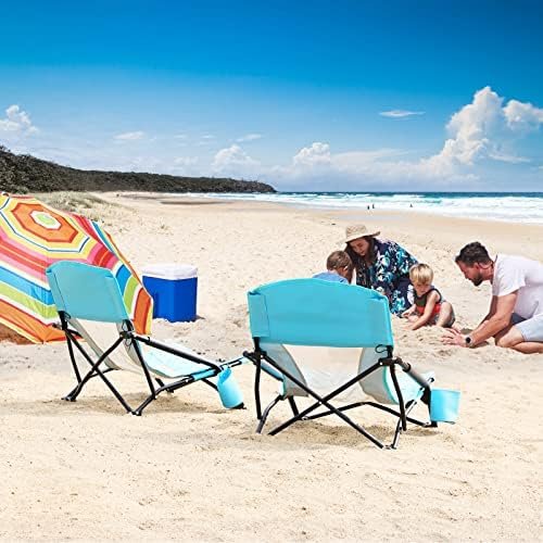 TOBTOS Low Beach Chair, Beach Chairs for Adults 2 Pack, Low Profile Folding Chair with Cup Holder & Carry Bag, Heavy Duty Chair for Outdoor Sand, Camping, Concert, Travel - Image 2
