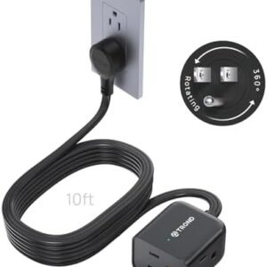 TROND 360° Rotating Flat Plug Extension Cord 10ft, Low Profile Small Power Strip, 3 Side Grounded Outlet, 13A, SPT 16/3 Gauge Cable for Indoor Home Office Kitchen Cruise Travel Essentials, Black