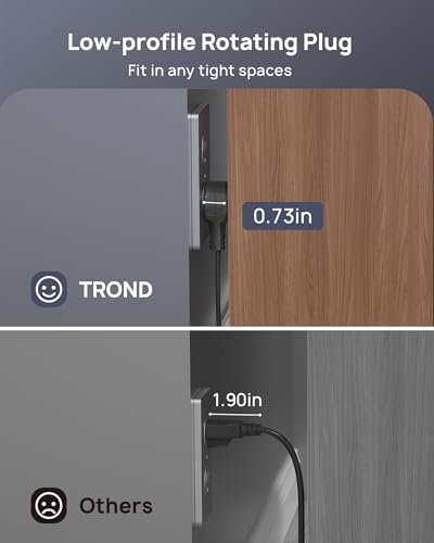 TROND 360° Rotating Flat Plug Extension Cord 10ft, Low Profile Small Power Strip, 3 Side Grounded Outlet, 13A, SPT 16/3 Gauge Cable for Indoor Home Office Kitchen Cruise Travel Essentials, Black - Image 6