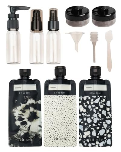 Kitsch Travel Bottles for Toiletries - TSA Approved Bottles, Refillable, Leak-Proof Travel Size Containers, Essentials Kit for Shampoo, Conditioner, Lotion and More - 11 Pack