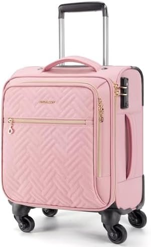 BAGSMART Underseat Carry On luggage Airline approved, 16-inch Softside Underseater Travel Suitcase with Spinner Wheels Lightweight Overnight Bag Small Rolling Carry-on for Women Men Weekender,Pink