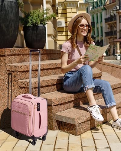 BAGSMART Underseat Carry On luggage Airline approved, 16-inch Softside Underseater Travel Suitcase with Spinner Wheels Lightweight Overnight Bag Small Rolling Carry-on for Women Men Weekender,Pink - Image 8