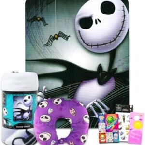 Disney The Nightmare Before Christmas Neck Pillow and Blanket Set - Bundle with The Nightmare Before Christmas Neck Pillow, Fleece Blanket, Stickers, Create a Face, & More | Disney Travel Accessories