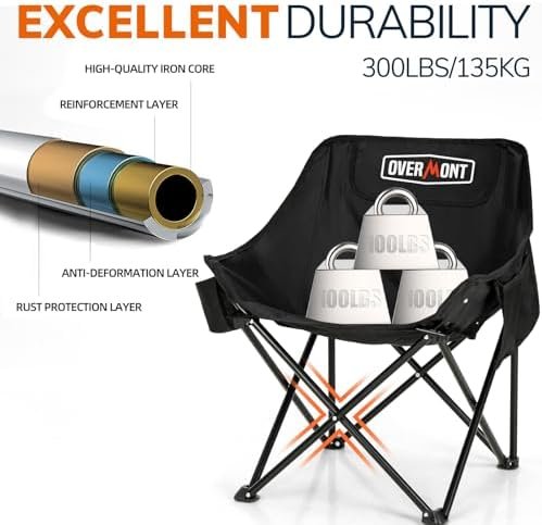 Overmont Pre-Assembled Portable Folding Camping Chair - Lightweight Camp Chair with Side Pocket, Foldable Chair for Outdoor Hiking Beach Travel with Carrying Bag, Supports up to 300LBs 2 pcs - Image 4