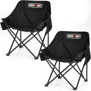 Overmont Pre-Assembled Portable Folding Camping Chair - Lightweight Camp Chair with Side Pocket, Foldable Chair for Outdoor Hiking Beach Travel with Carrying Bag, Supports up to 300LBs 2 pcs