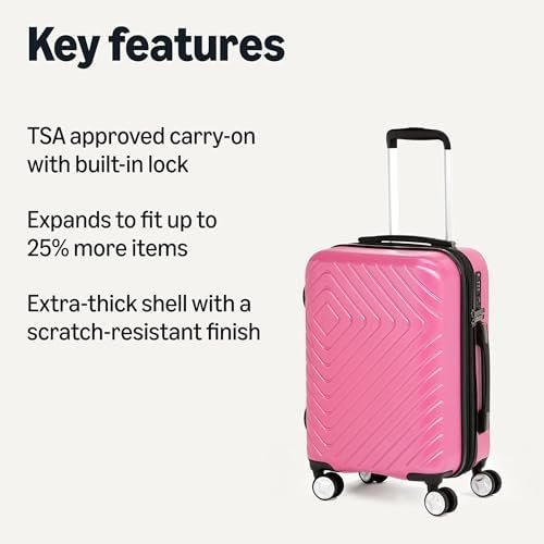 Amazon Basics Carry-On Luggage With Wheels, Expandable 21.7" Geometric Travel Suitcase, TSA Lock, Pink - Image 2