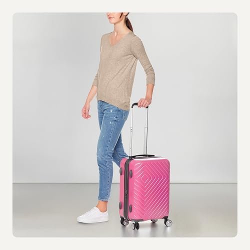 Amazon Basics Carry-On Luggage With Wheels, Expandable 21.7" Geometric Travel Suitcase, TSA Lock, Pink - Image 3