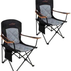 FAIR WIND 2 Pack Oversized Fully Padded Camping Chair Heavy Duty Quad Fold Arm Chair Support 350 LBS with Cup Holder, Collapsible Lumbar Back Chair Portable for Outdoor, Black