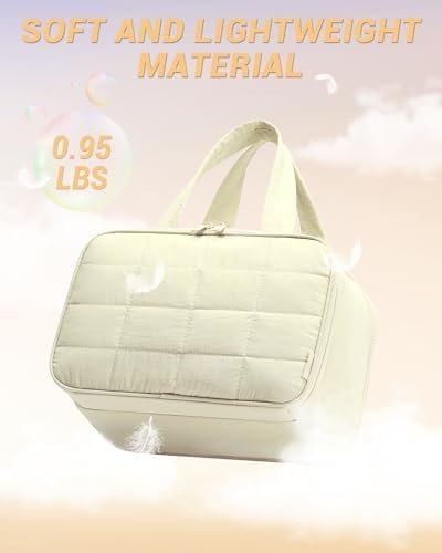 Travel Toiletry Bag, Makeup Bag Puffy Wide-open Quilted Bag for Women, Lightweight Cosmetic Bag Organizer with Handle for Traveling, Accessories, Essentials Toiletries Grey - Image 2