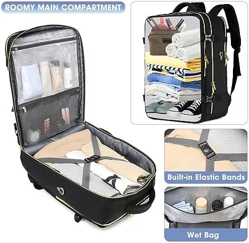 Large Carry On Travel Backpack - Flight Approved Waterproof Anti-Theft Luggage Daypack for Women Men Fit 17 Inch Laptop Business Weekender Overnight Backpack College Bag Personal Item Size Black - Image 3