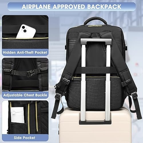 Large Carry On Travel Backpack - Flight Approved Waterproof Anti-Theft Luggage Daypack for Women Men Fit 17 Inch Laptop Business Weekender Overnight Backpack College Bag Personal Item Size Black - Image 6