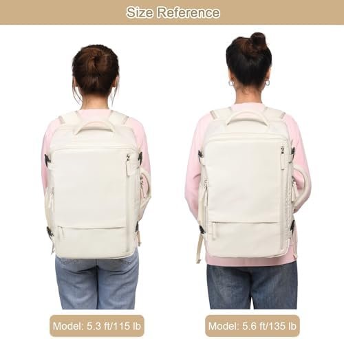 Travel Backpack for Women, Expandable 40L Carry on Flight Approved Backpack, 17 Inch Laptop Waterproof Travel Bag for College, Travel, Work, Beige - Image 7