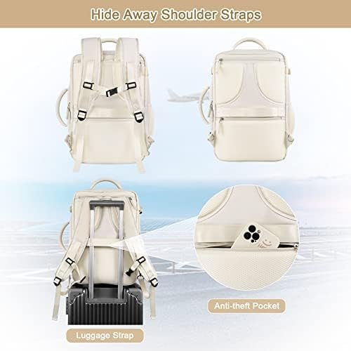 Travel Backpack for Women, Expandable 40L Carry on Flight Approved Backpack, 17 Inch Laptop Waterproof Travel Bag for College, Travel, Work, Beige - Image 3