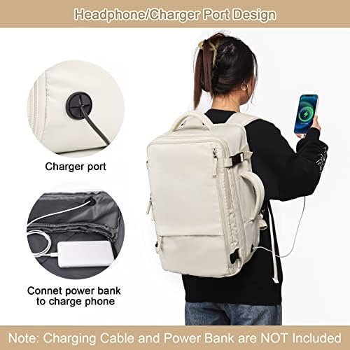 Travel Backpack for Women, Expandable 40L Carry on Flight Approved Backpack, 17 Inch Laptop Waterproof Travel Bag for College, Travel, Work, Beige - Image 8