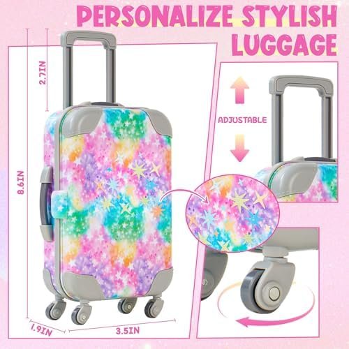 Golray American 18 Inch Doll Suitcase Travel Set - 18 Toy Doll Accessories and Clothes with Luggage & Rainbow Dress & Backpack & Pillow & Sunglasses & Camera, Christmas Birthday Gift Girls Aged 3-8 - Image 4