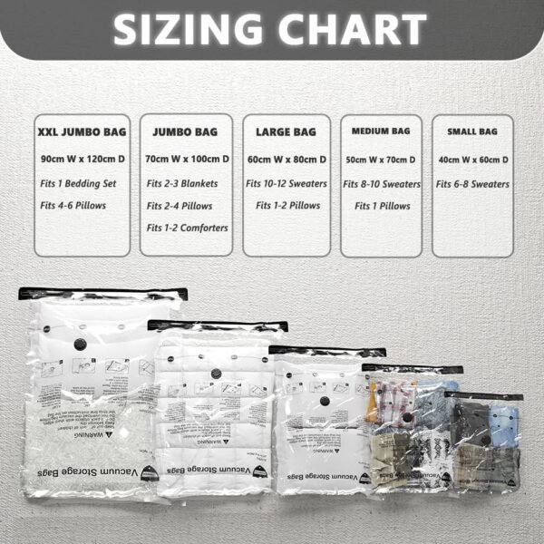 Vacuum Storage Bags (4 Jumbo, 4 Large), Space Saver Bags with Travel Hand Pump, Compression Airtight Sealer Bags for Clothes, Bedding, Pillows, Comforters, Blankets - Image 2