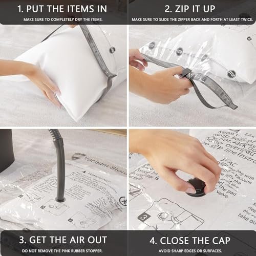 Vacuum Storage Bags (4 Jumbo, 4 Large), Space Saver Bags with Travel Hand Pump, Compression Airtight Sealer Bags for Clothes, Bedding, Pillows, Comforters, Blankets - Image 3