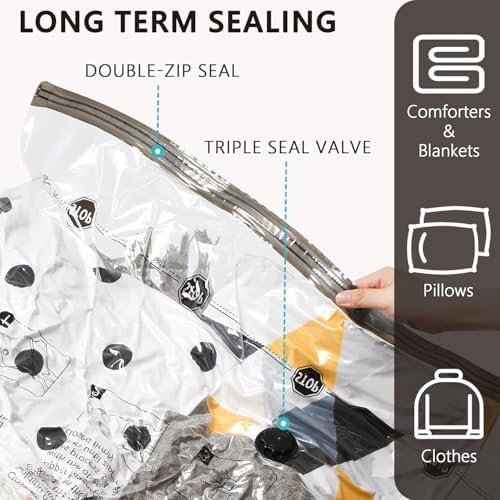 Vacuum Storage Bags (4 Jumbo, 4 Large), Space Saver Bags with Travel Hand Pump, Compression Airtight Sealer Bags for Clothes, Bedding, Pillows, Comforters, Blankets - Image 4