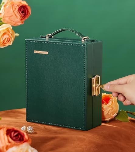Jewelry Box Travel for Women: Multi Compartments for Ring Earrings Necklaces - Large Traveling Organizer Case (Dark Green) - Image 8