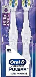 Oral-B Pulsar, Battery Powered 3D White Advanced Vivid Soft Toothbrush Twin Pack, Tooth Brush Pack, Travel Essentials (Colors May Vary)