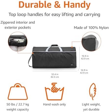 Amazon Basics Large Duffel Bag (100L) for Travel, Travel Bag, with Multiple Zippered Pockets, Lightweight yet Durable Nylon Material, 50-Pound Weight Capacity, Black, 32.4"L x 16.9"W x 16.9"H - Image 2