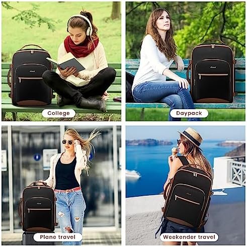 LOVEVOOK 40L Large Travel Backpack for Women Men, 17 Inch Carry on Backpack for Traveling on Airplane, Personal Item Bag Airline Approved, Business Causal Weekender Backpack, Black-Brown - Image 8