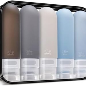 Travel Bottles for Toiletries,3oz Leak Proof Squeezable Travel Size Containers, 5 Pack TSA Approved Travel Essentials for Shampoo Conditioner,Silicone,Black Pack