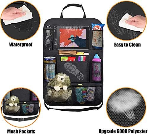 Car Backseat Organizer with 10" Table Holder, 9 Storage Pockets Seat Back Protectors Kick Mats for Kids Toddlers, Travel Accessories, 2 Pack - Image 2