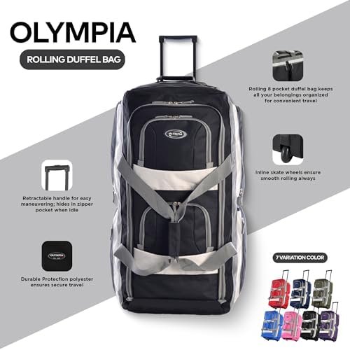 Olympia U.S.A. 33 inch Jumbo Size 8 Pockets Wheeled Rolling Duffel Bag Water Resistant Luggage Lightweight Travel Suitcase with Retractable Handle - Image 6