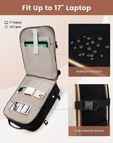 LOVEVOOK Large Travel Backpack for Women & Men, 40L Carry on Backpack for Airplanes, TSA Personal Item Travel Bag fits 17" Laptop, Waterproof Travel Essentials Airline Approved with 3 Packing Cubes - Image 9