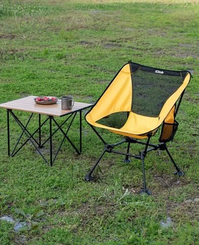 iClimb Ultralight Compact Camping Folding Beach Chair with Anti-Sinking Large Feet and Back Support Webbing (Yellow - Square Frame) - Image 2