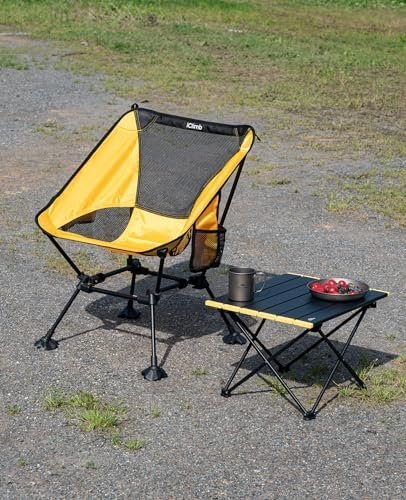 iClimb Ultralight Compact Camping Folding Beach Chair with Anti-Sinking Large Feet and Back Support Webbing (Yellow - Square Frame) - Image 9