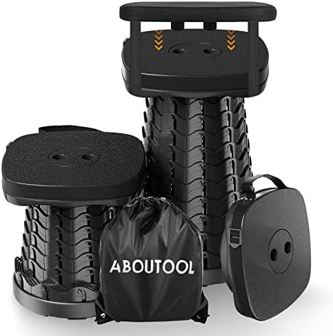 Folding Camping Stool, Square Collapsible Portable Stool,Collapsible Stool with Elastic Seat Cushion& Adjustable Nylon Bag, Sturdy Lightweight Telescoping Foldable Stool,Max Load 485lb