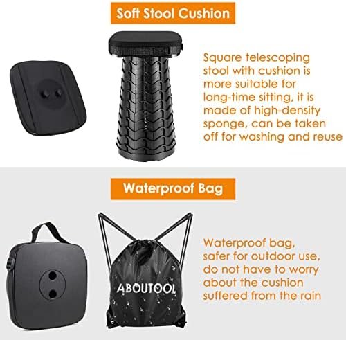 Folding Camping Stool, Square Collapsible Portable Stool,Collapsible Stool with Elastic Seat Cushion& Adjustable Nylon Bag, Sturdy Lightweight Telescoping Foldable Stool,Max Load 485lb - Image 4