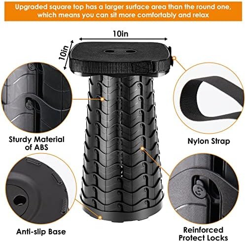 Folding Camping Stool, Square Collapsible Portable Stool,Collapsible Stool with Elastic Seat Cushion& Adjustable Nylon Bag, Sturdy Lightweight Telescoping Foldable Stool,Max Load 485lb - Image 5