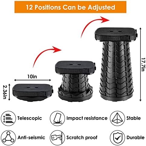 Folding Camping Stool, Square Collapsible Portable Stool,Collapsible Stool with Elastic Seat Cushion& Adjustable Nylon Bag, Sturdy Lightweight Telescoping Foldable Stool,Max Load 485lb - Image 2